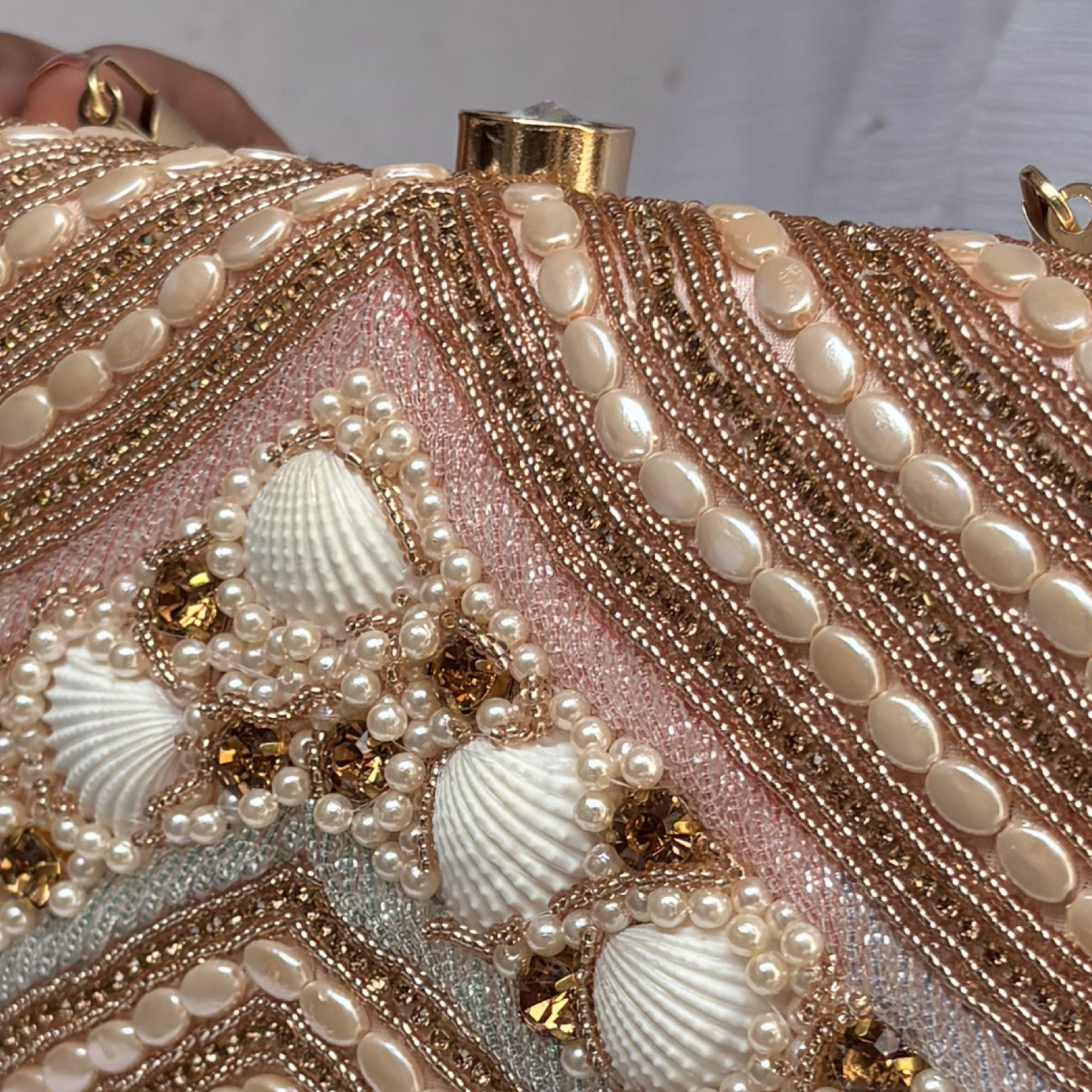 Embroidered Seashell Clutch