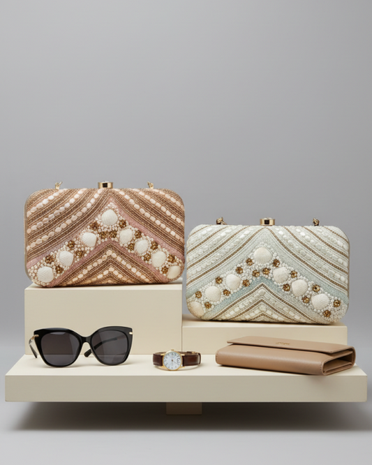 Embroidered Seashell Clutch
