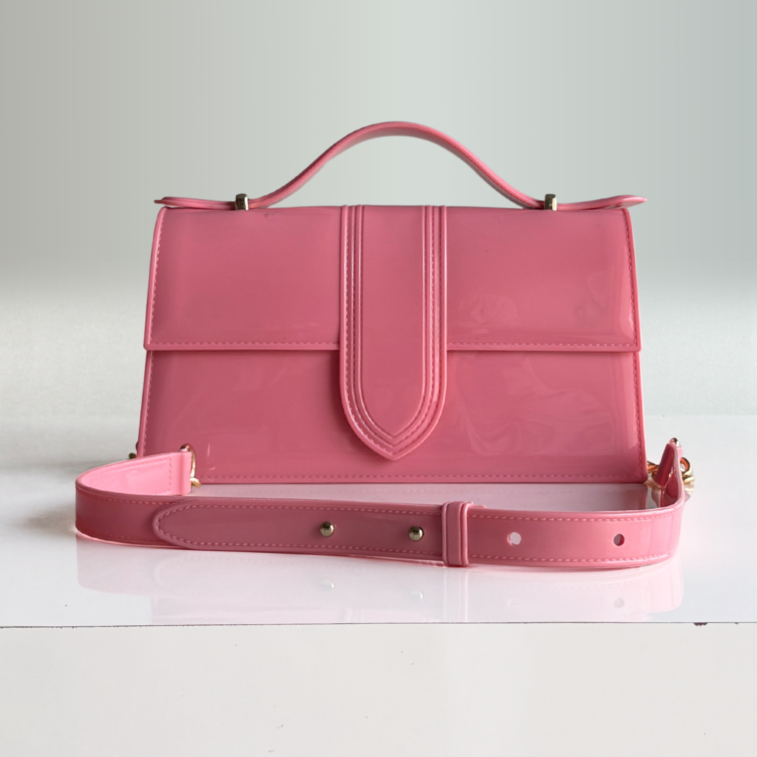 Pink structured top-handle bag