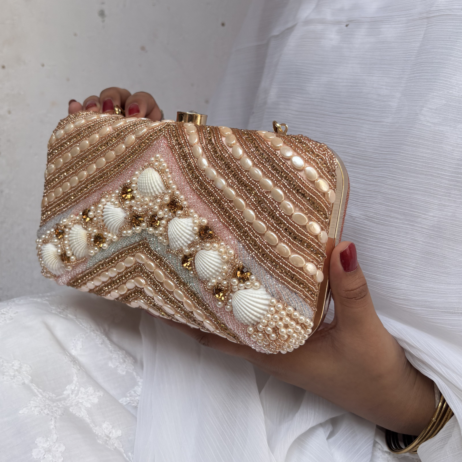 Embroidered Seashell Clutch