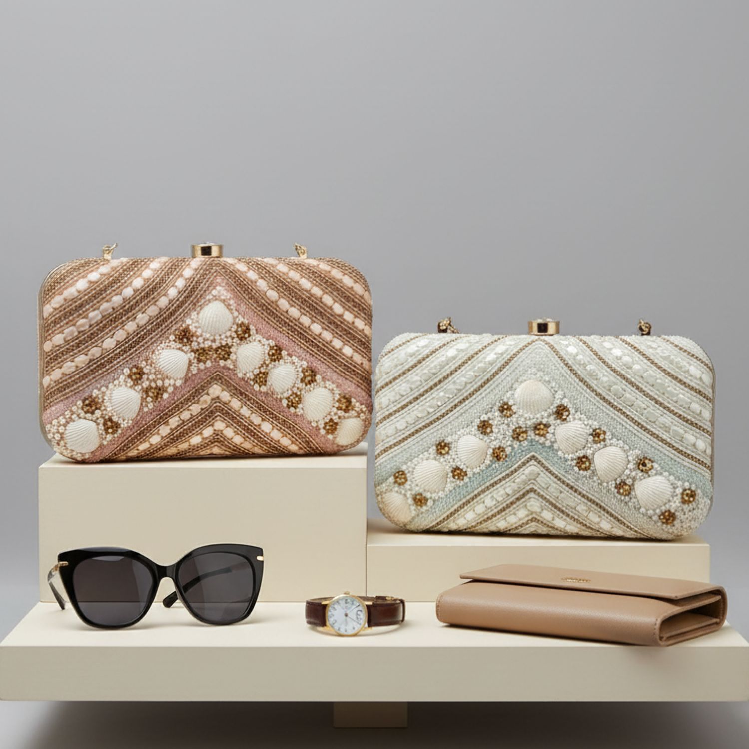 Embroidered Seashell Clutch