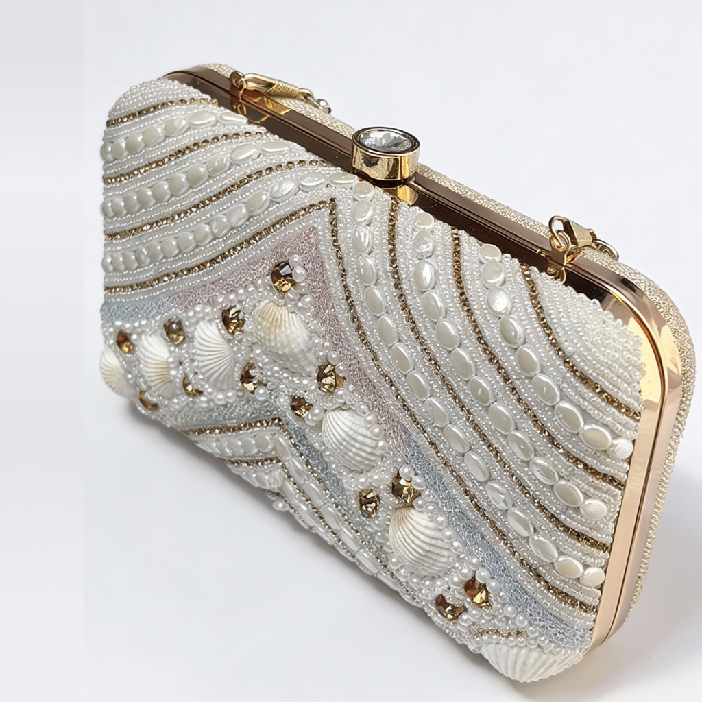 Embroidered Seashell Clutch