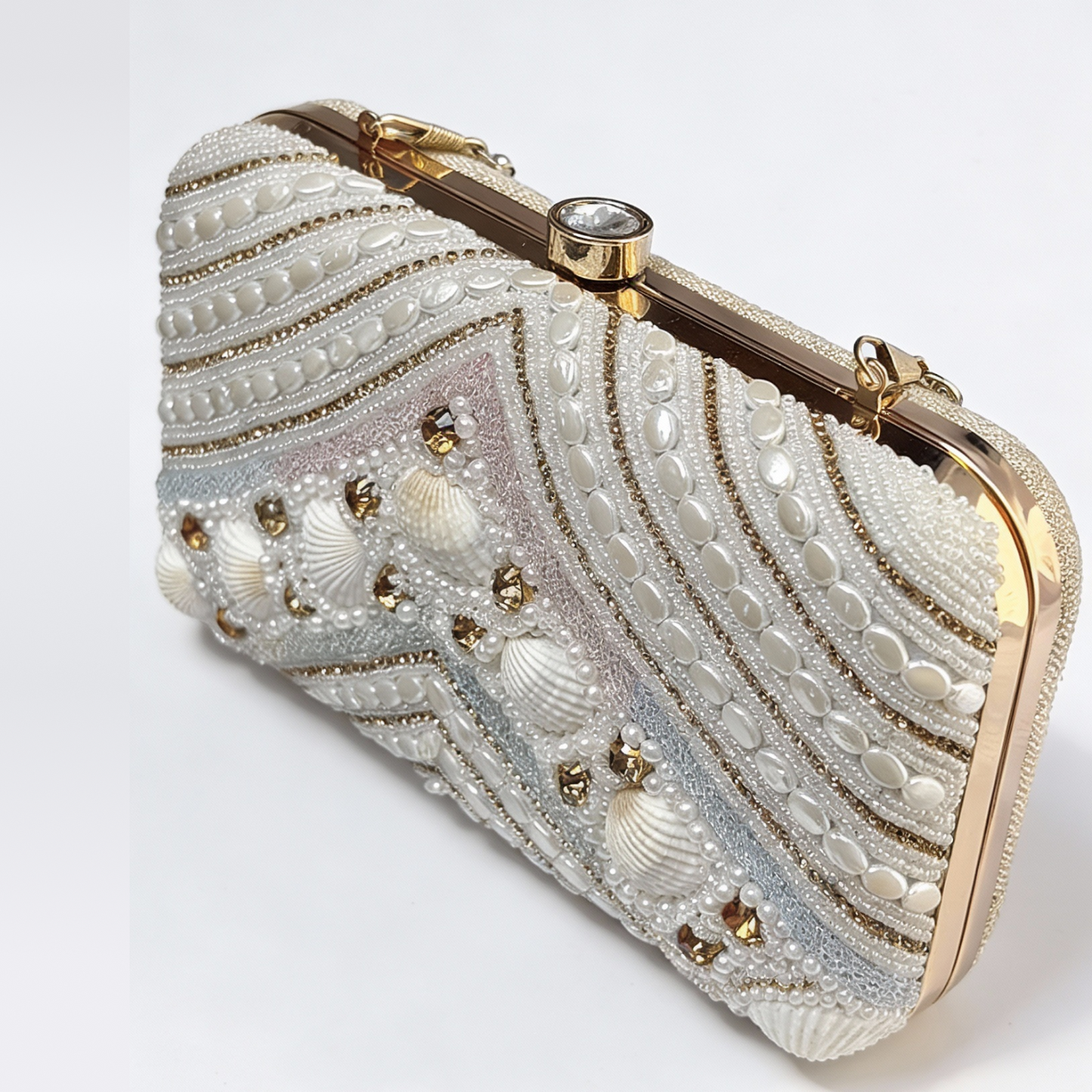 Embroidered Seashell Clutch