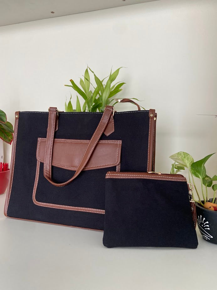 Canvas Office Tote Bag With Pouch