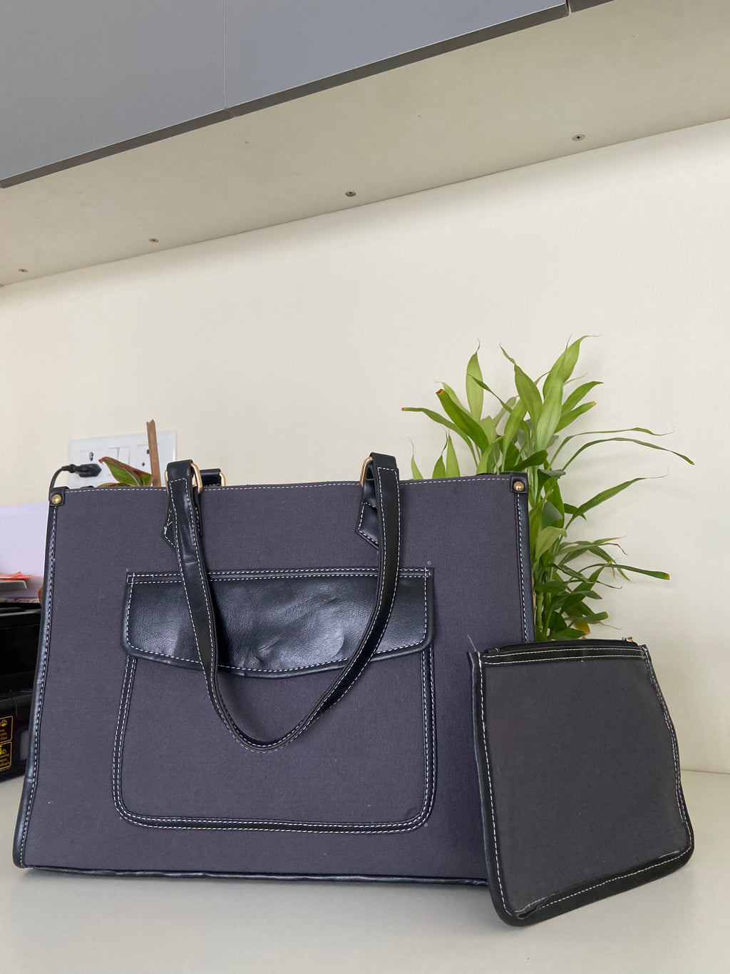 Canvas Office Tote Bag With Pouch