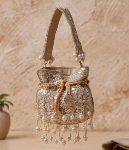 Embellished pearl potli bag