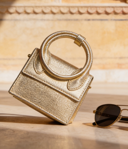 Gold textured top-handle bag