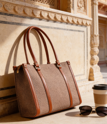 Black leather handbag