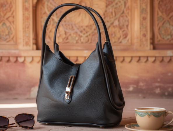 Black leather hobo bag