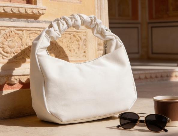 Cream luxury handbag display